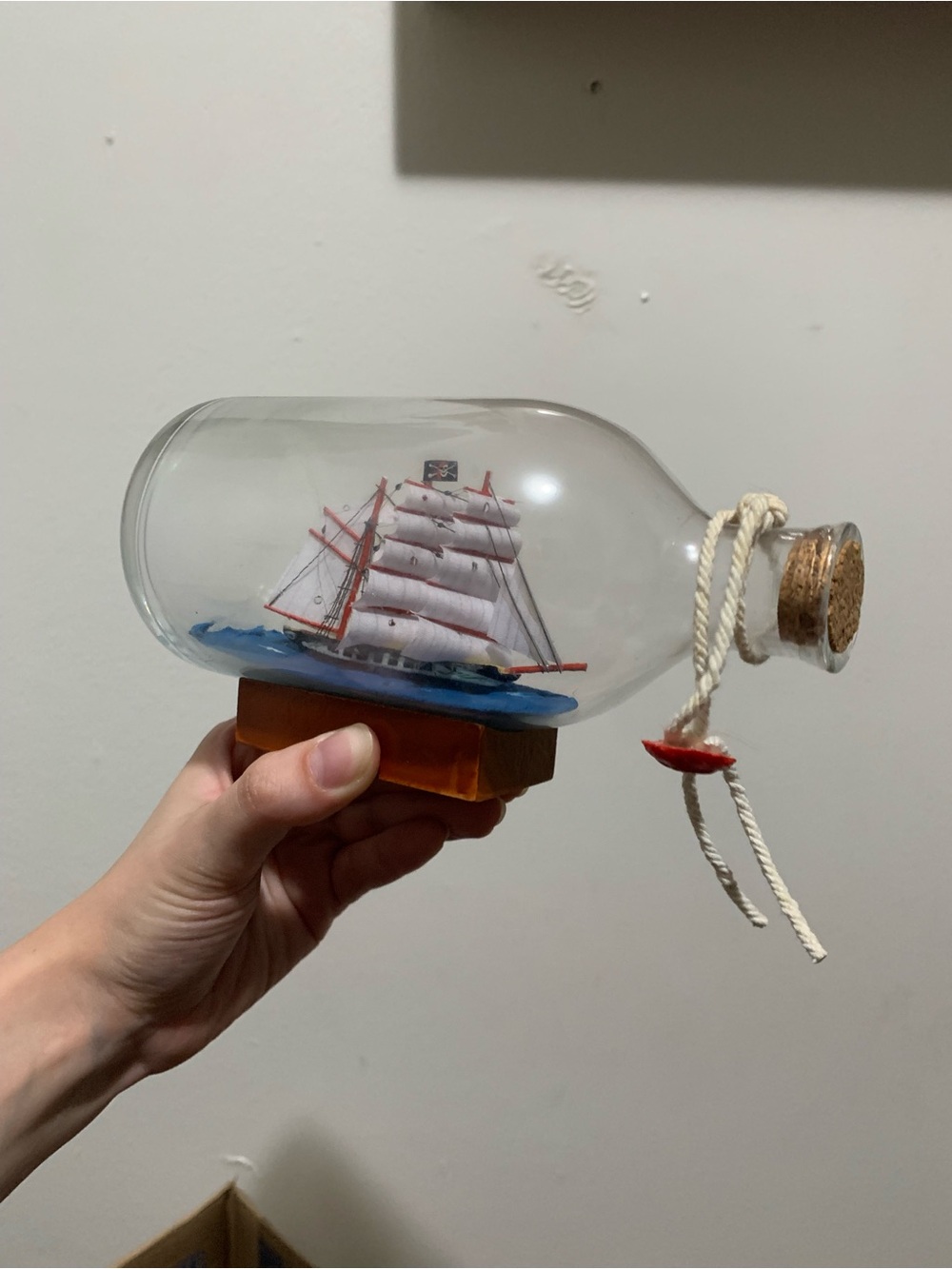Ship in a Bottle Model Sailing Ship in Glass Bottle with Wood Base Stand